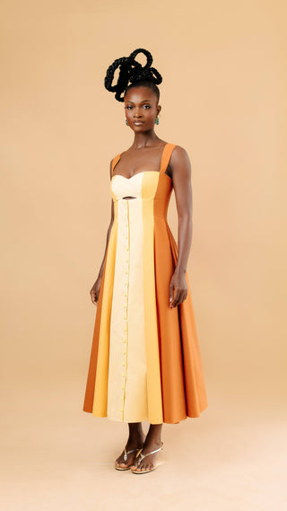 June Panel Dress in burnt orange — floor length fitted dress — Vexxels