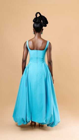 Aida Balloon Corset Dress in blue — Vexxels Ghana