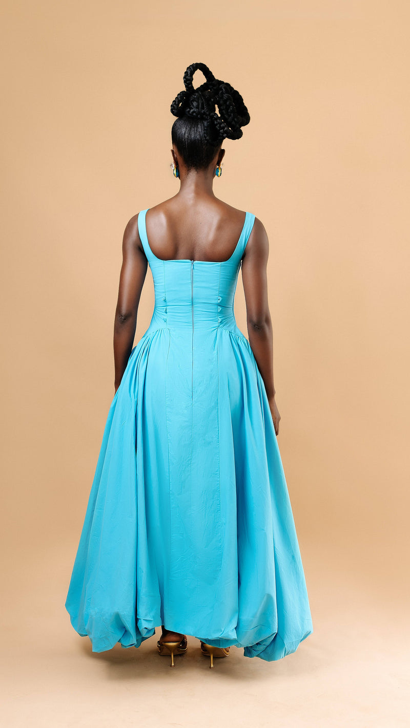 Aida Balloon Corset Dress in blue — Vexxels Ghana