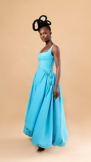 Aida Balloon Corset Dress in blue — Vexxels Ghana