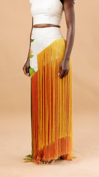 Fynba Hand-Painted Fringe Set hip detail — hand-painted floral applique — Vexxels
