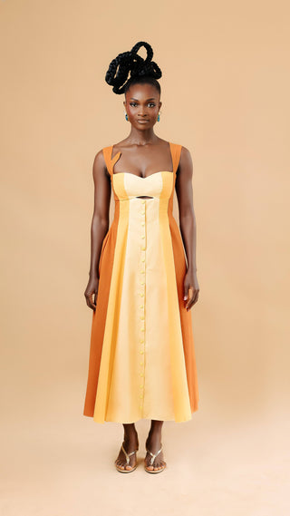June Panel Dress in oat — sleeveless column maxi dress — Vexxels Ghana