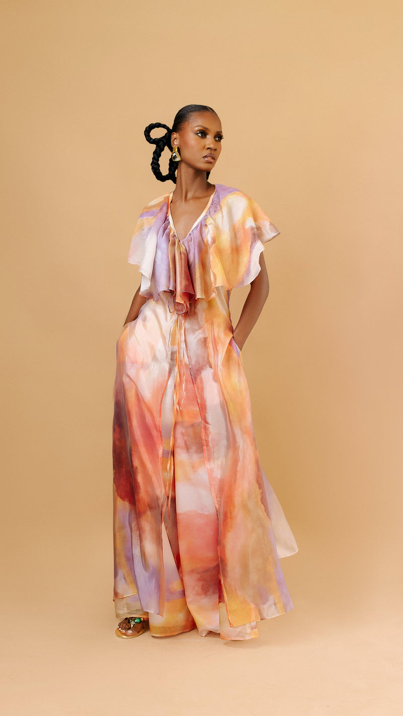 Saron Abstract Print Pants Set — multicolor kimono top and wide-leg trousers — Vexxels Ghana